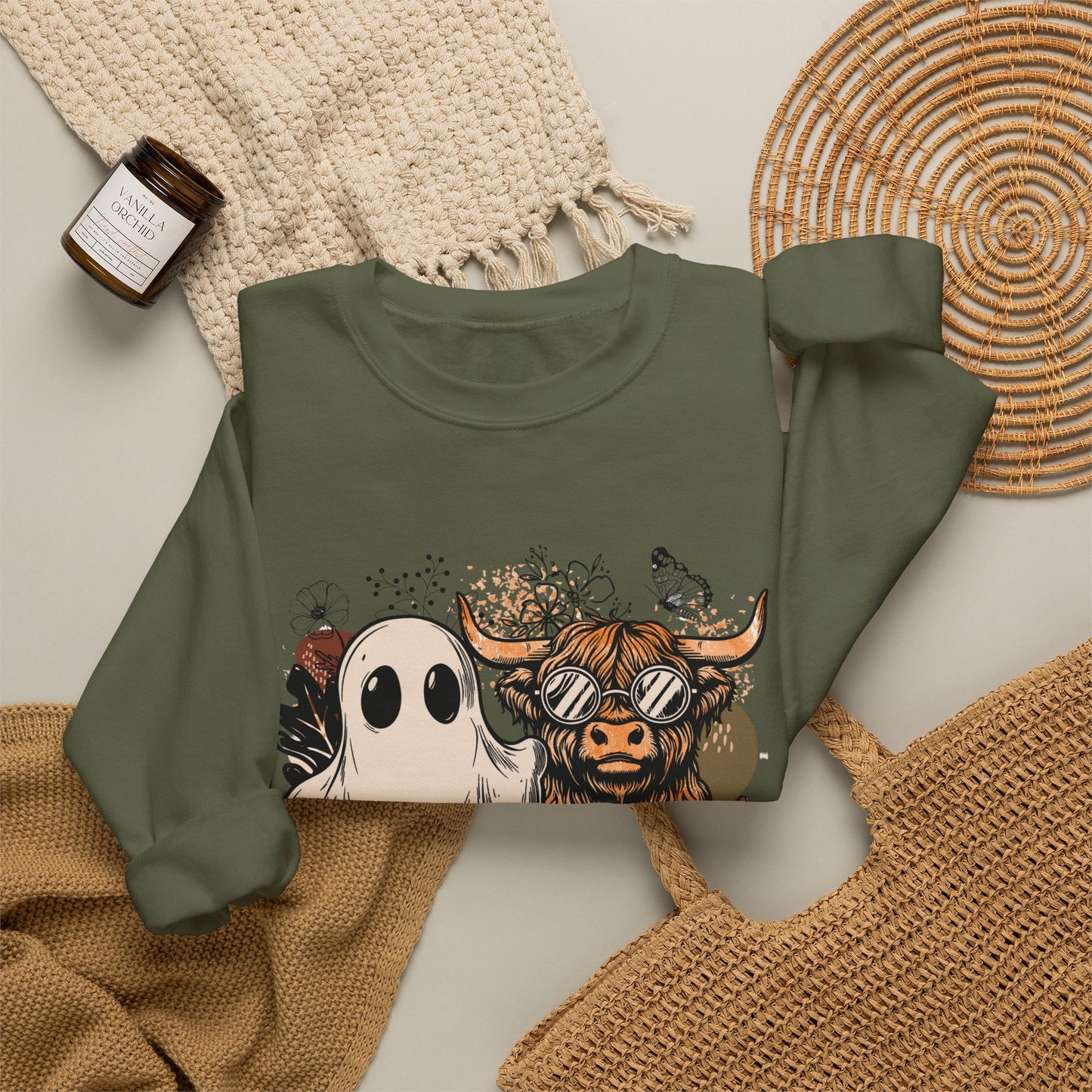 Floral Cow & Ghost Crewneck