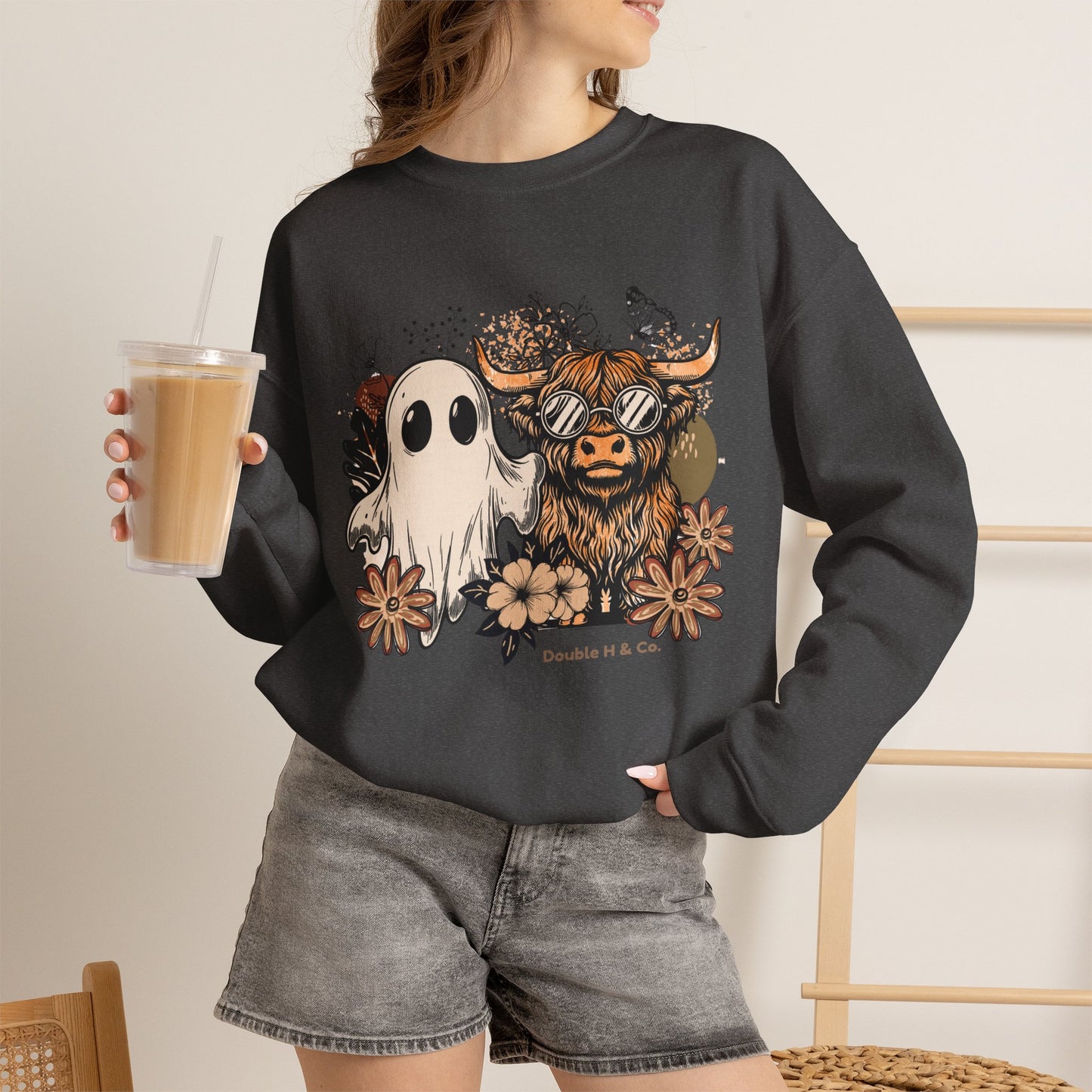 Floral Cow & Ghost Crewneck
