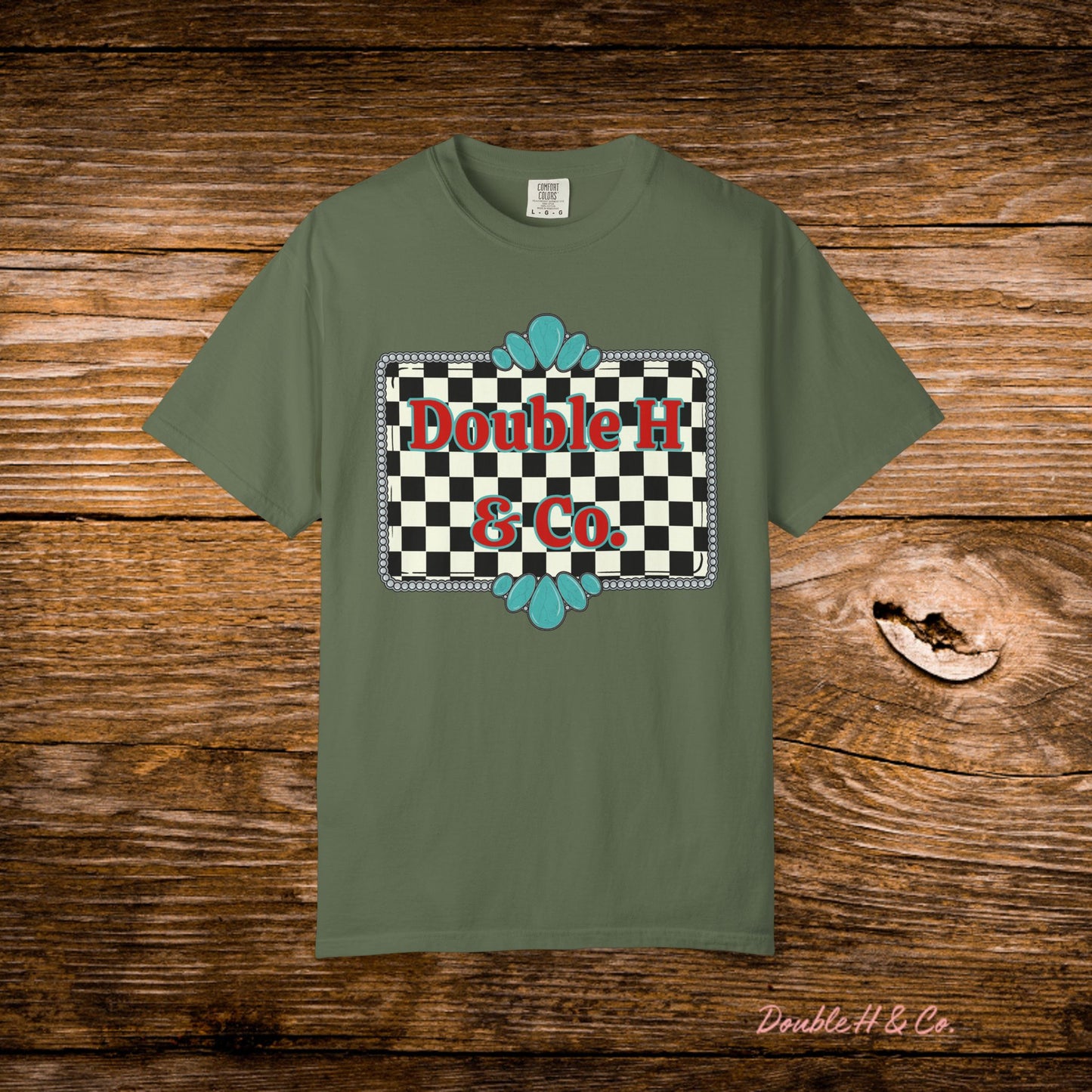 Double H & Co. Checkered Turquoise Tee