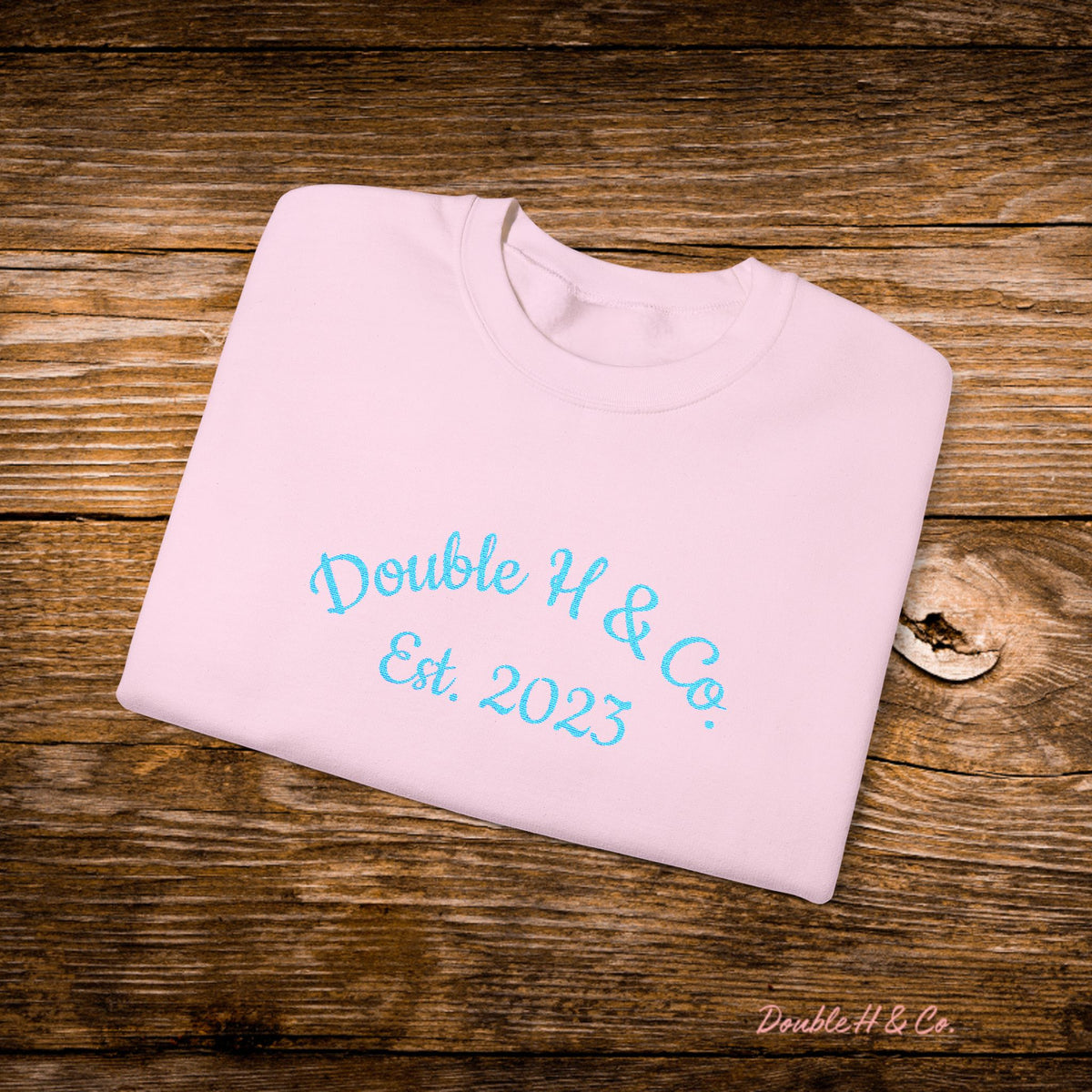 Double H & Co. Embroidered Crewneck - Turquoise