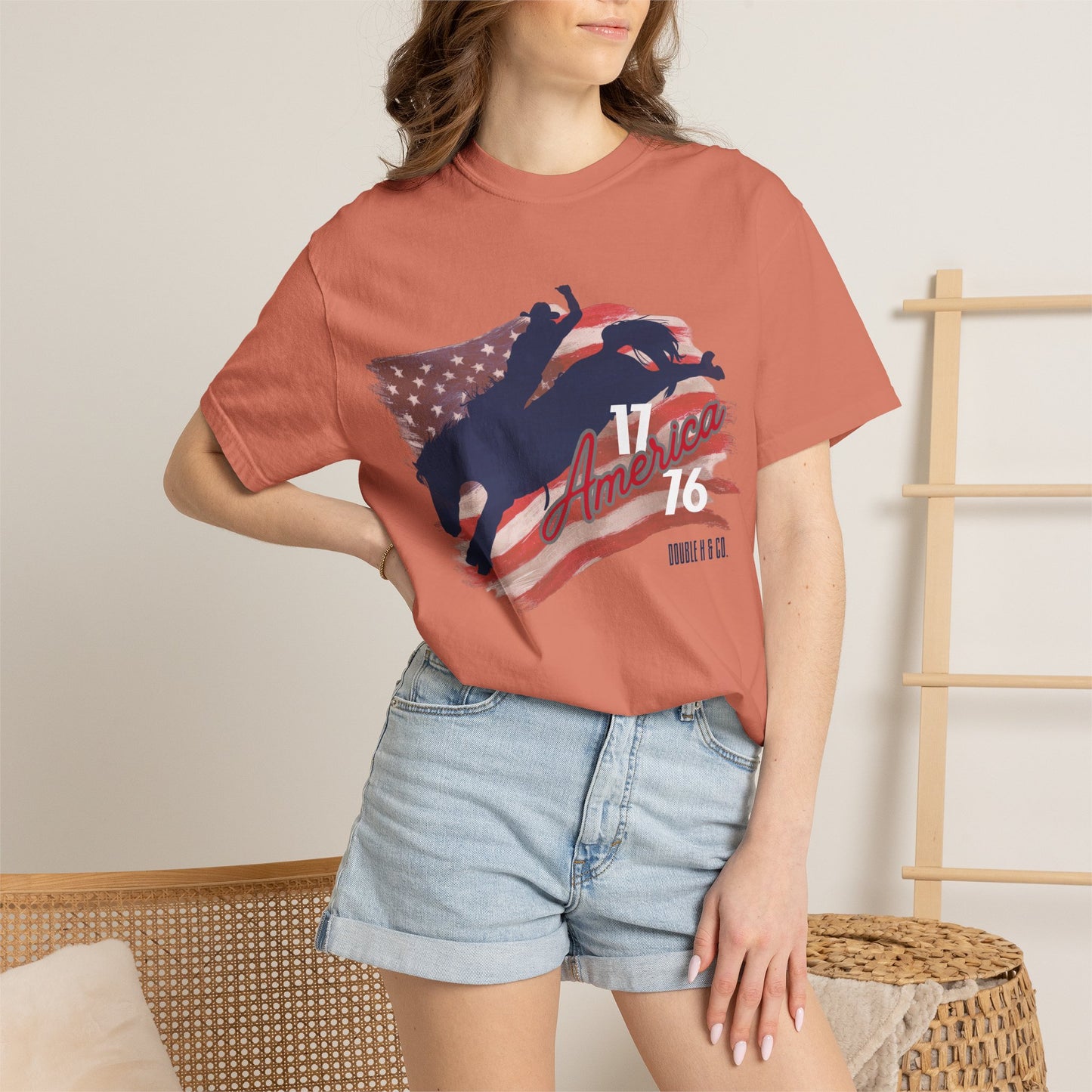 American Flag Bucking Horse Graphic Tee