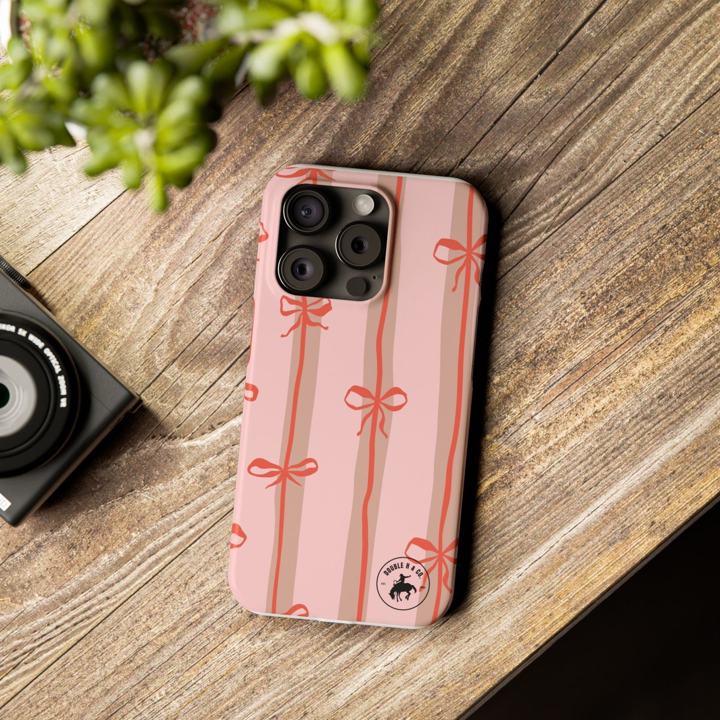 Slim Phone Case — Pink Ribbon Bow Stripes Slim Protective Cover