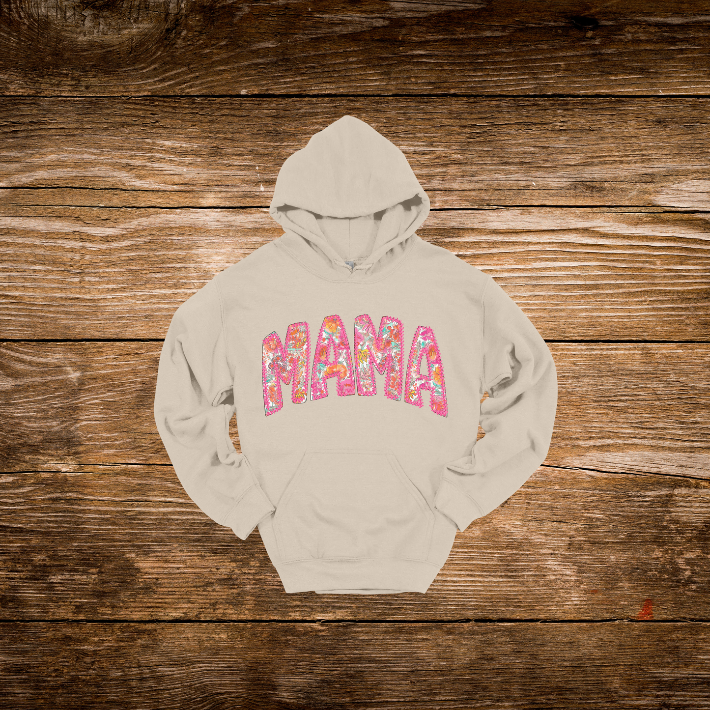 Pink Floral Stitched Mama Hoodie