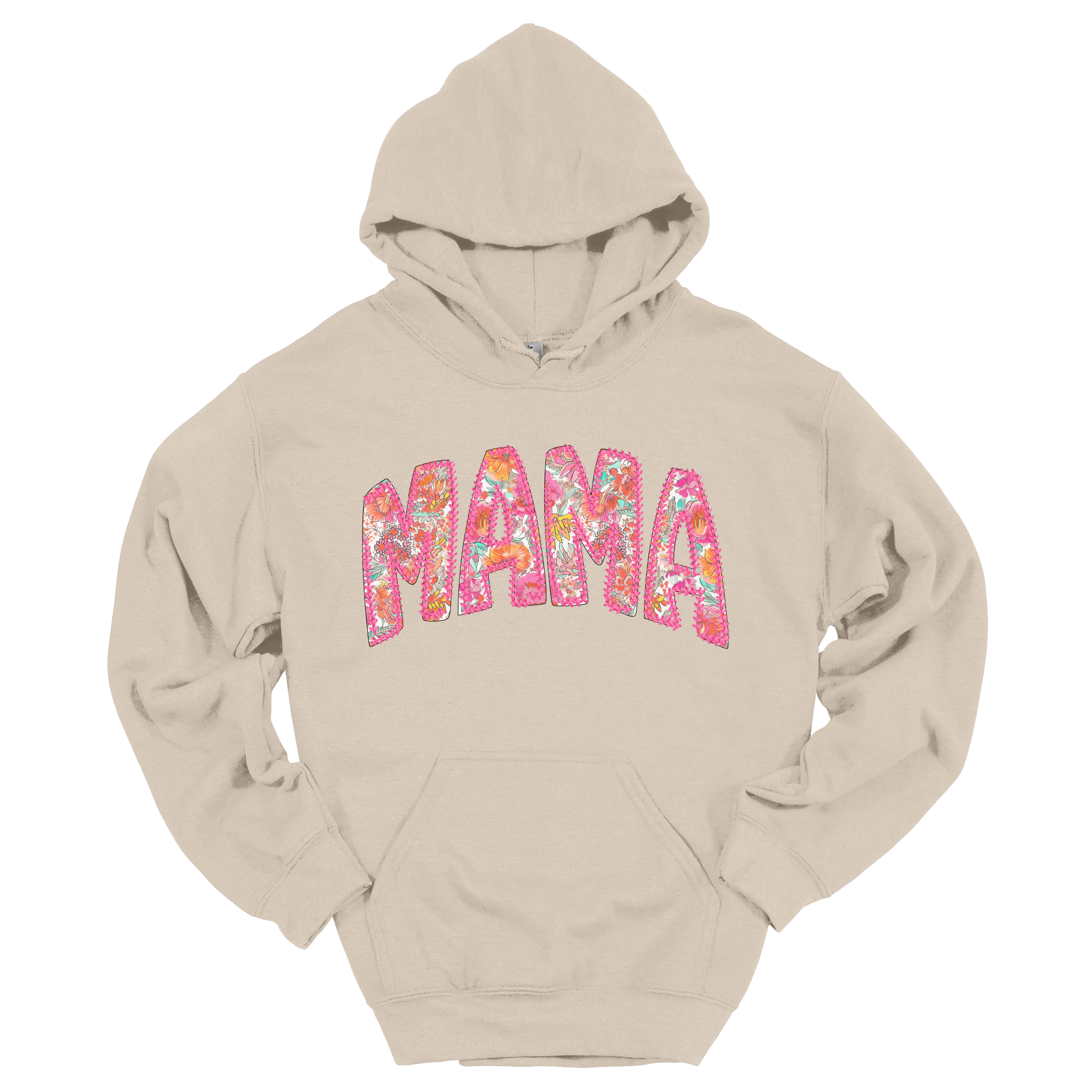 Pink Floral Stitched Mama Hoodie
