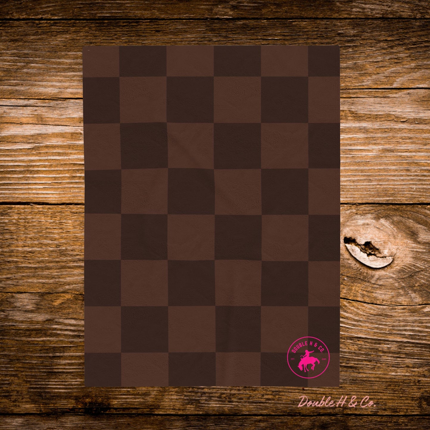 Brown Checkered w/ Pink Logo Throw Blanket