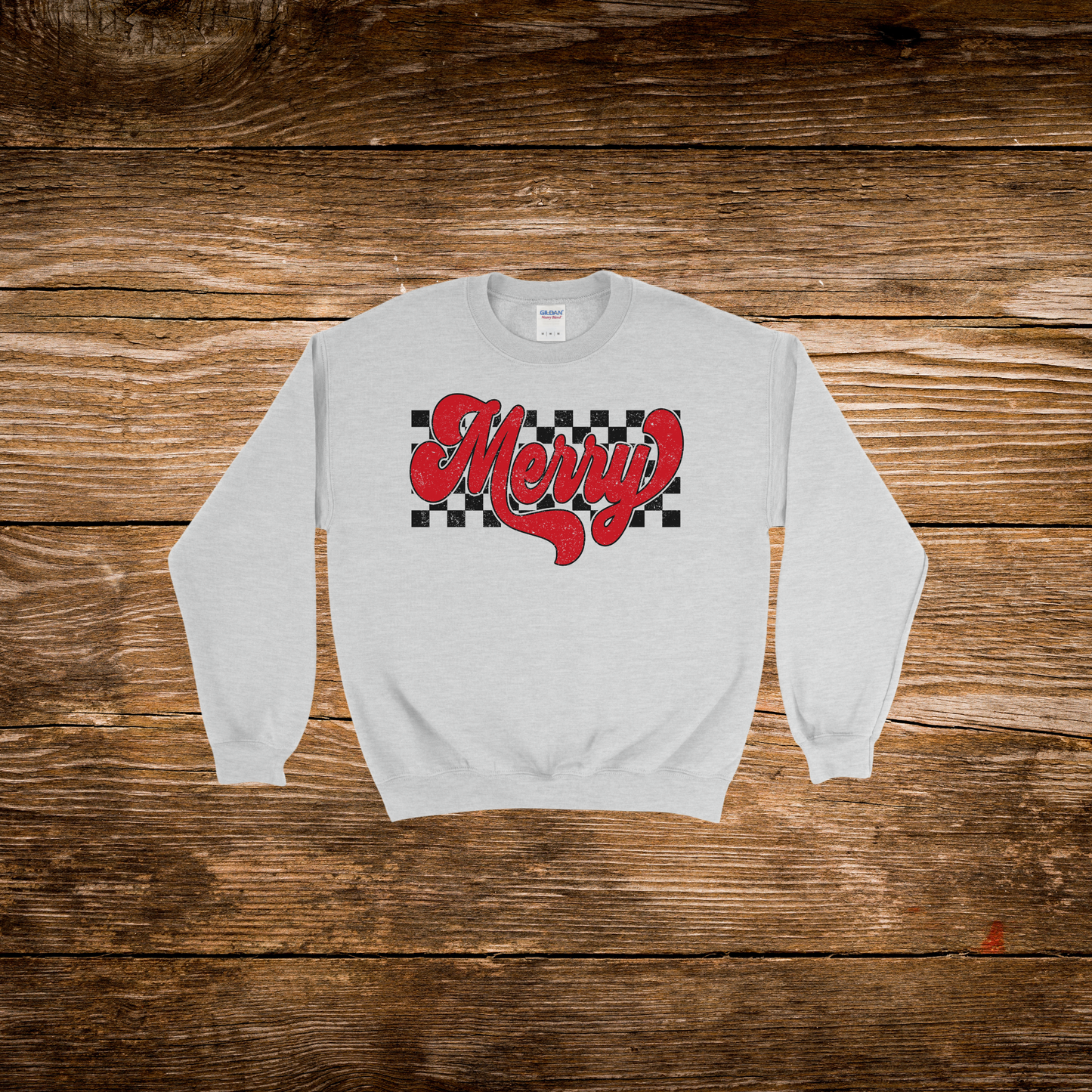 Red Checkered Merry Crewneck