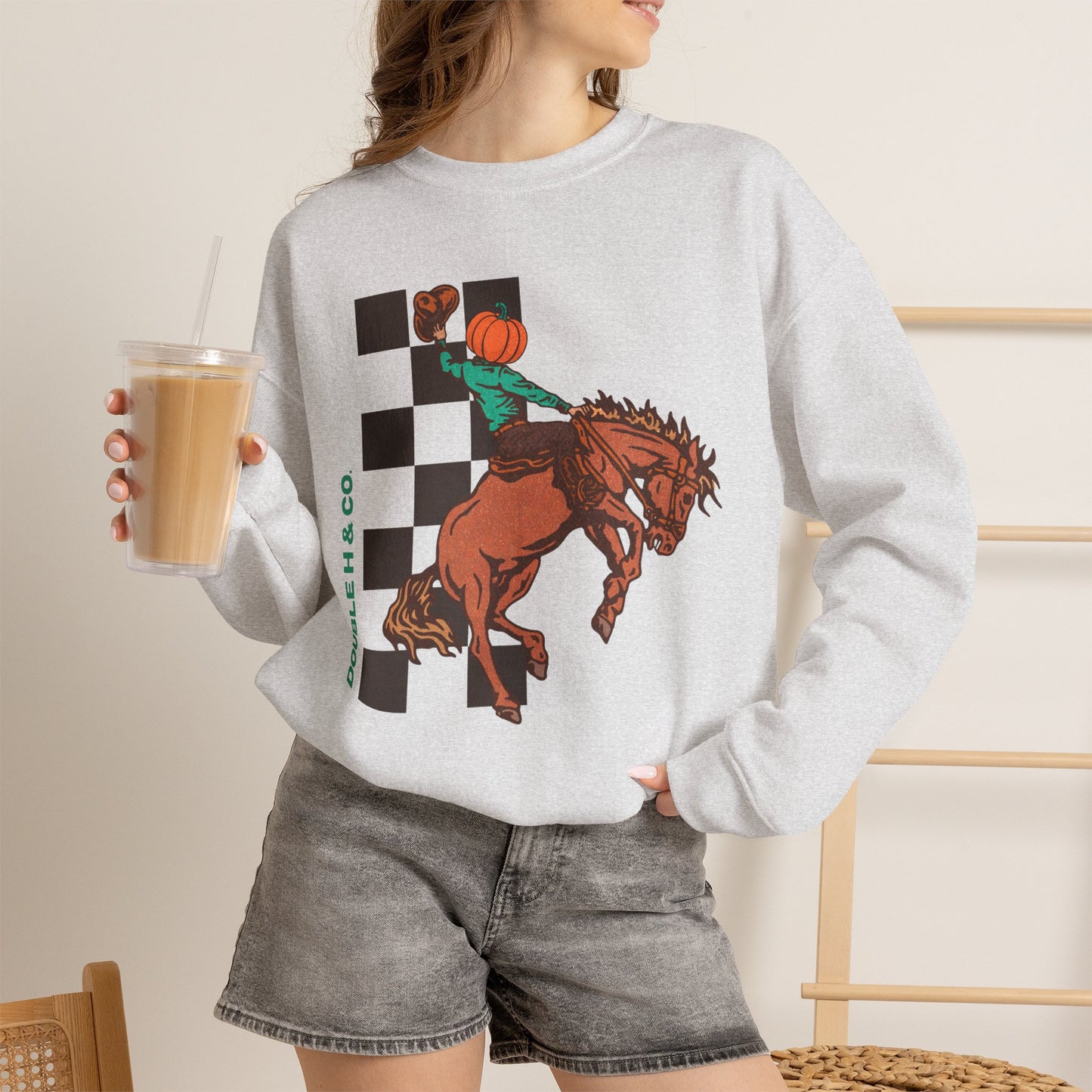 Pumpkin Bucking Horse Crewneck