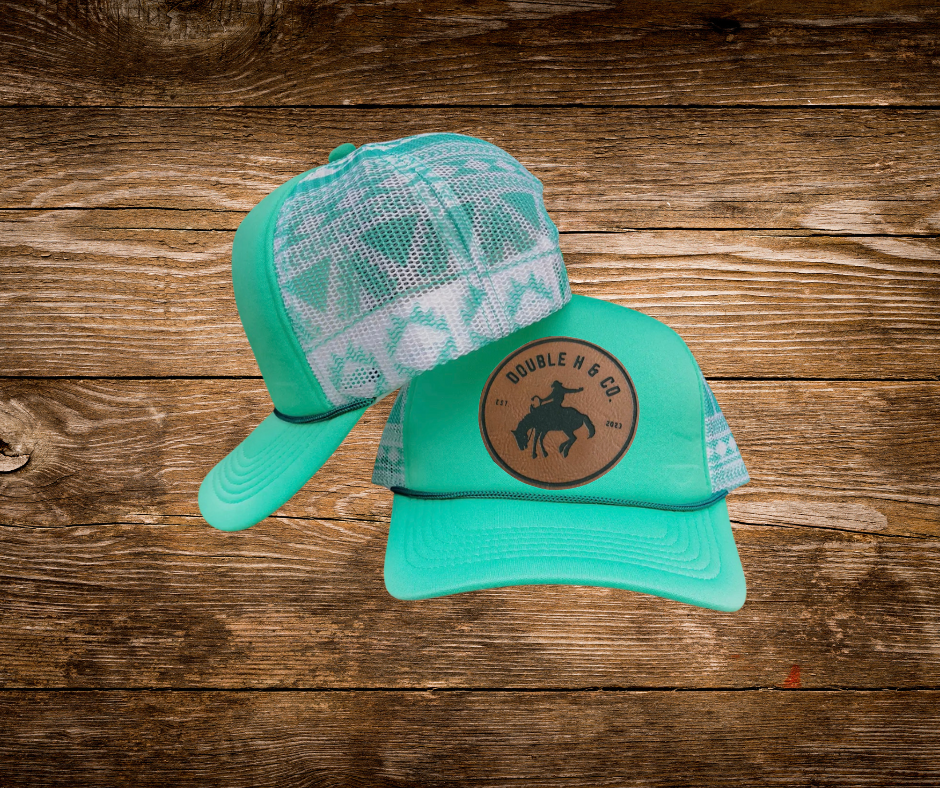 Turquoise Aztec Leather Patch Trucker Hat