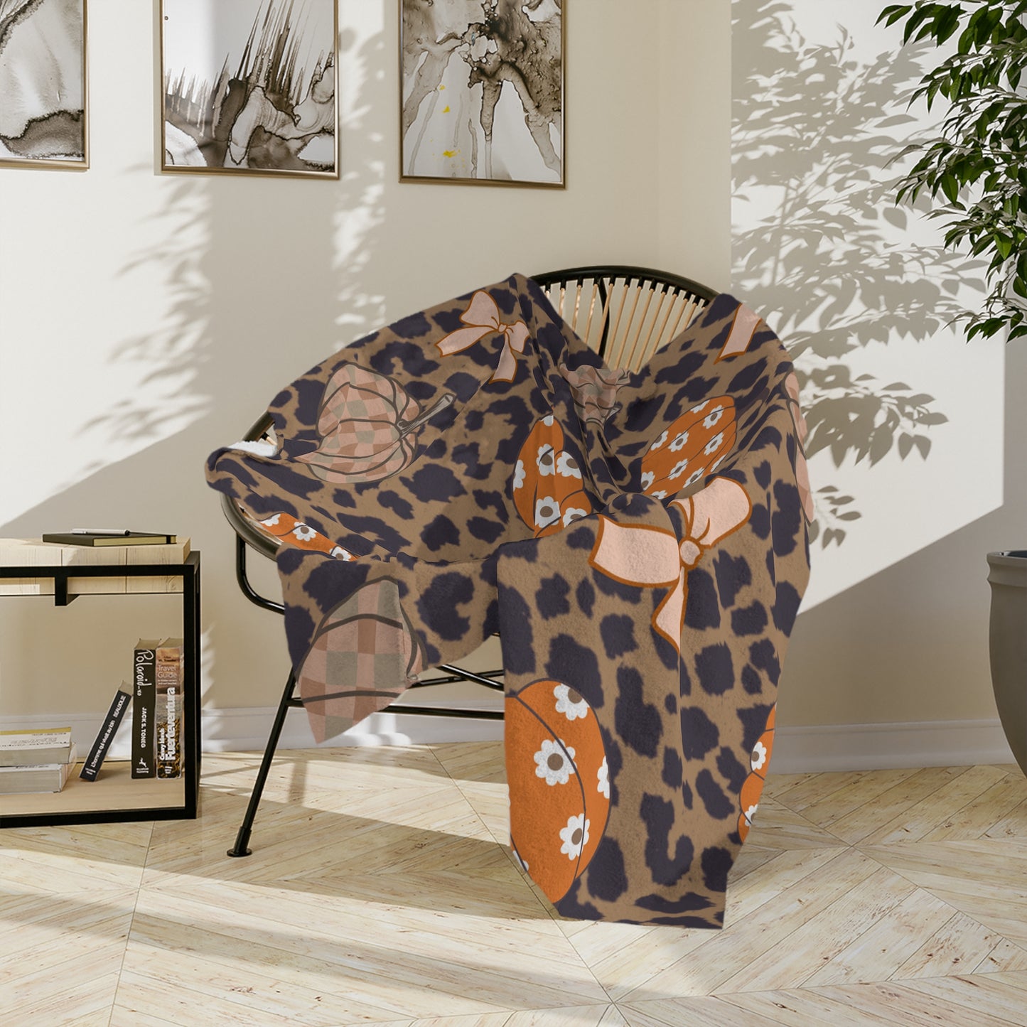 Cheetah Pumpkin & Bow Throw Blanket
