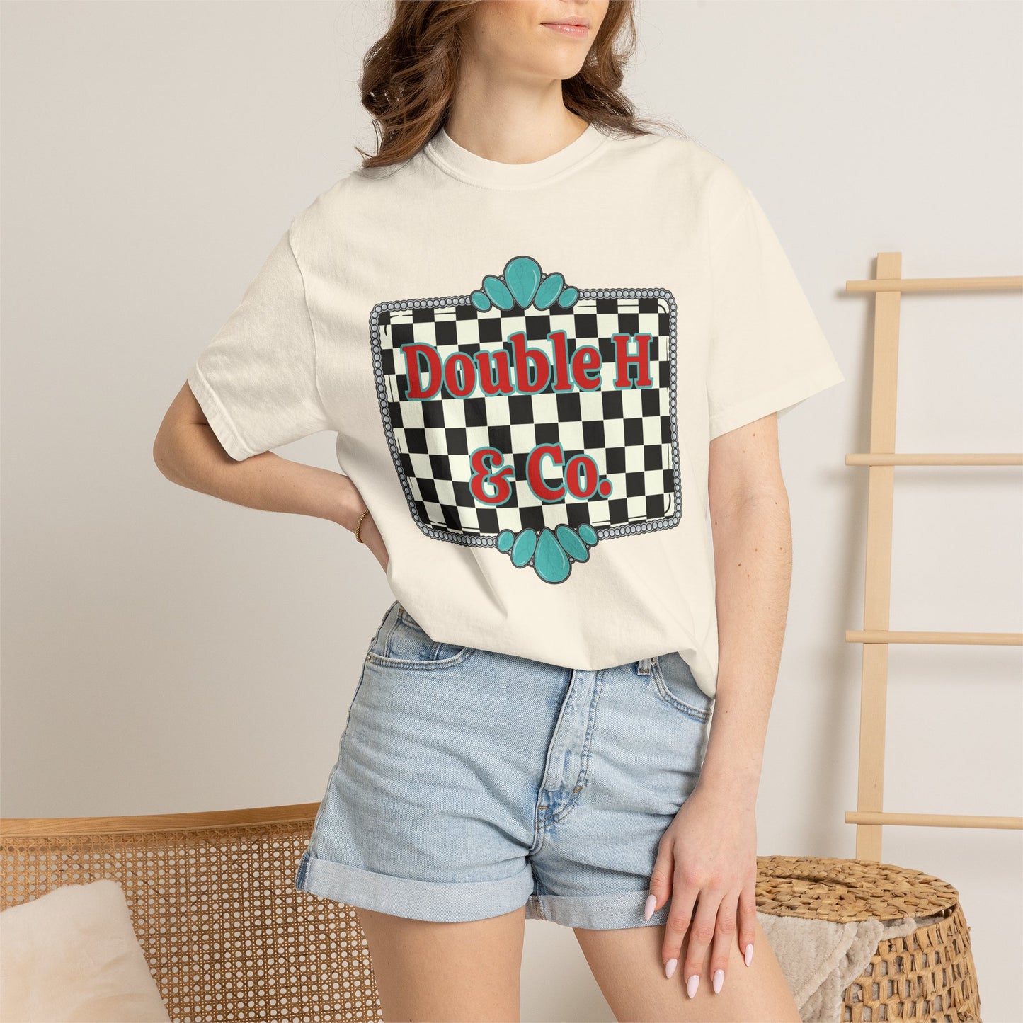 Double H & Co. Checkered Turquoise Tee