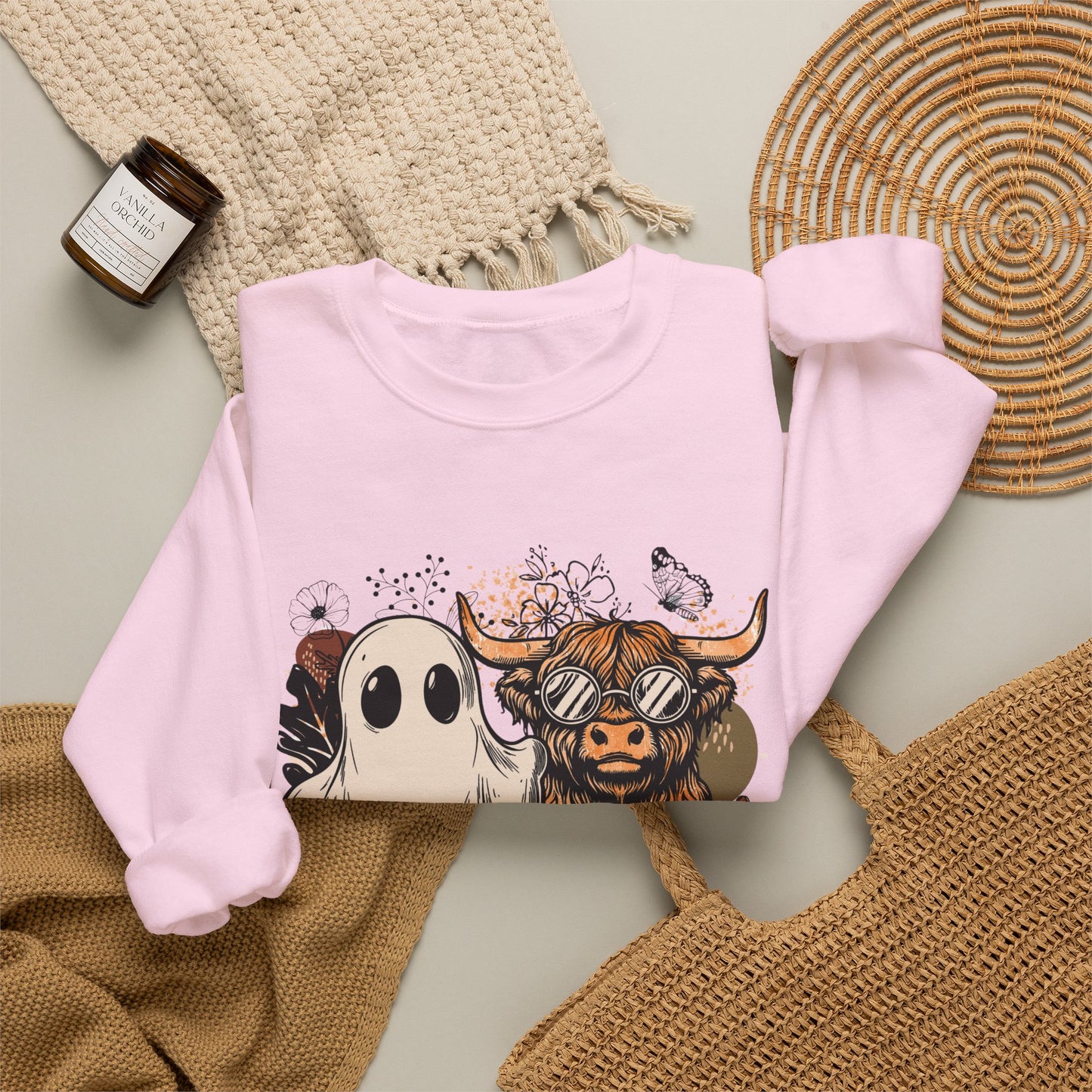 Floral Cow & Ghost Crewneck
