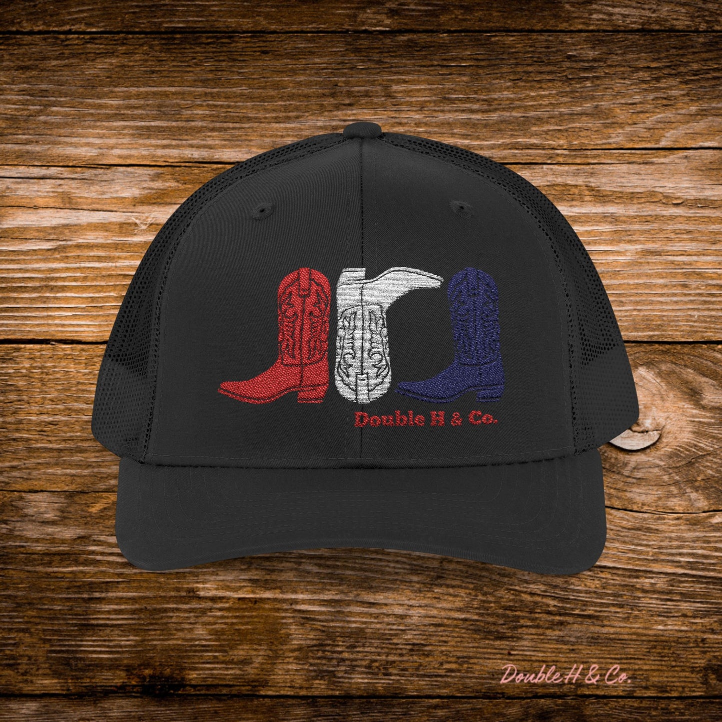 Patriotic Cowboy Boots Embroidered Trucker Hat