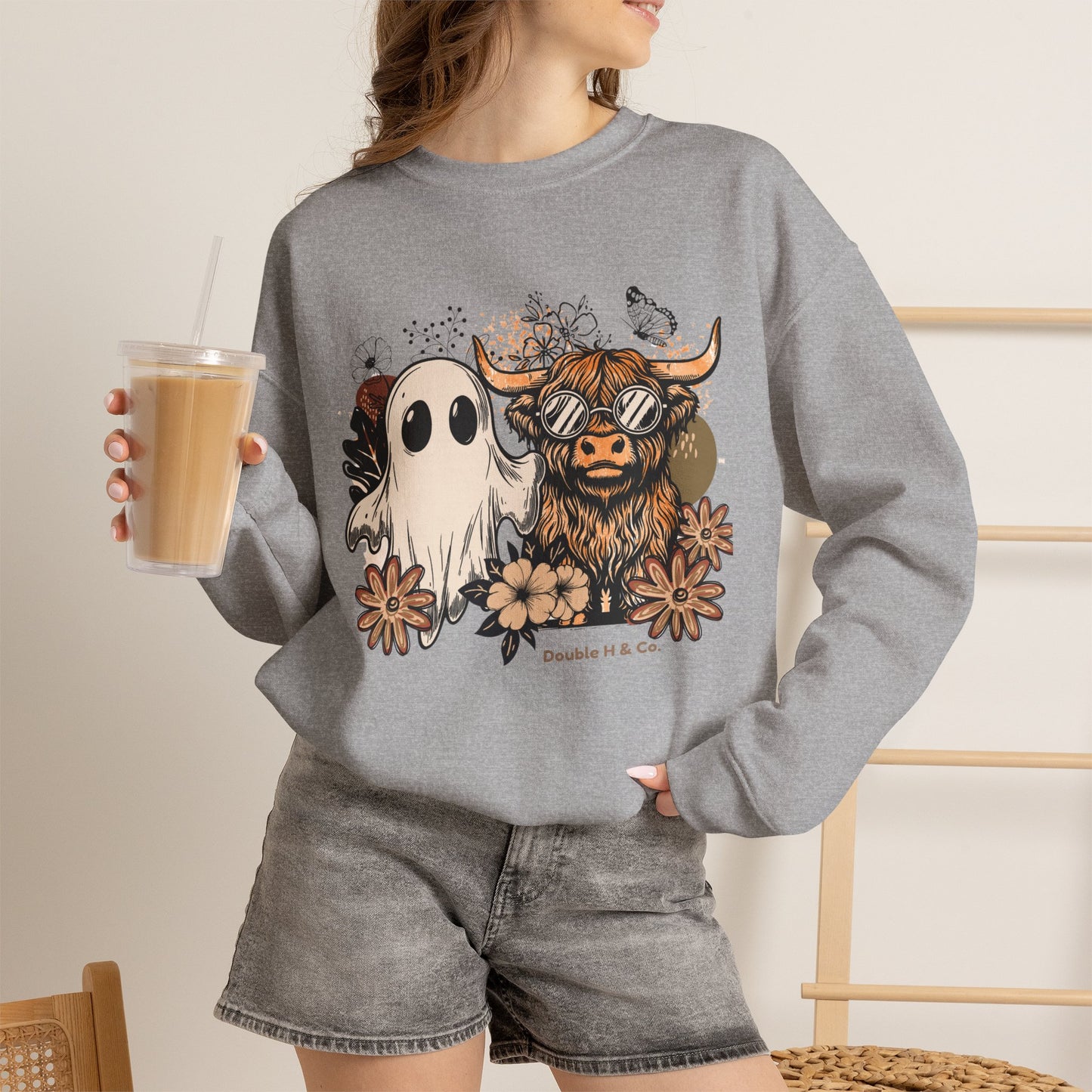 Floral Cow & Ghost Crewneck