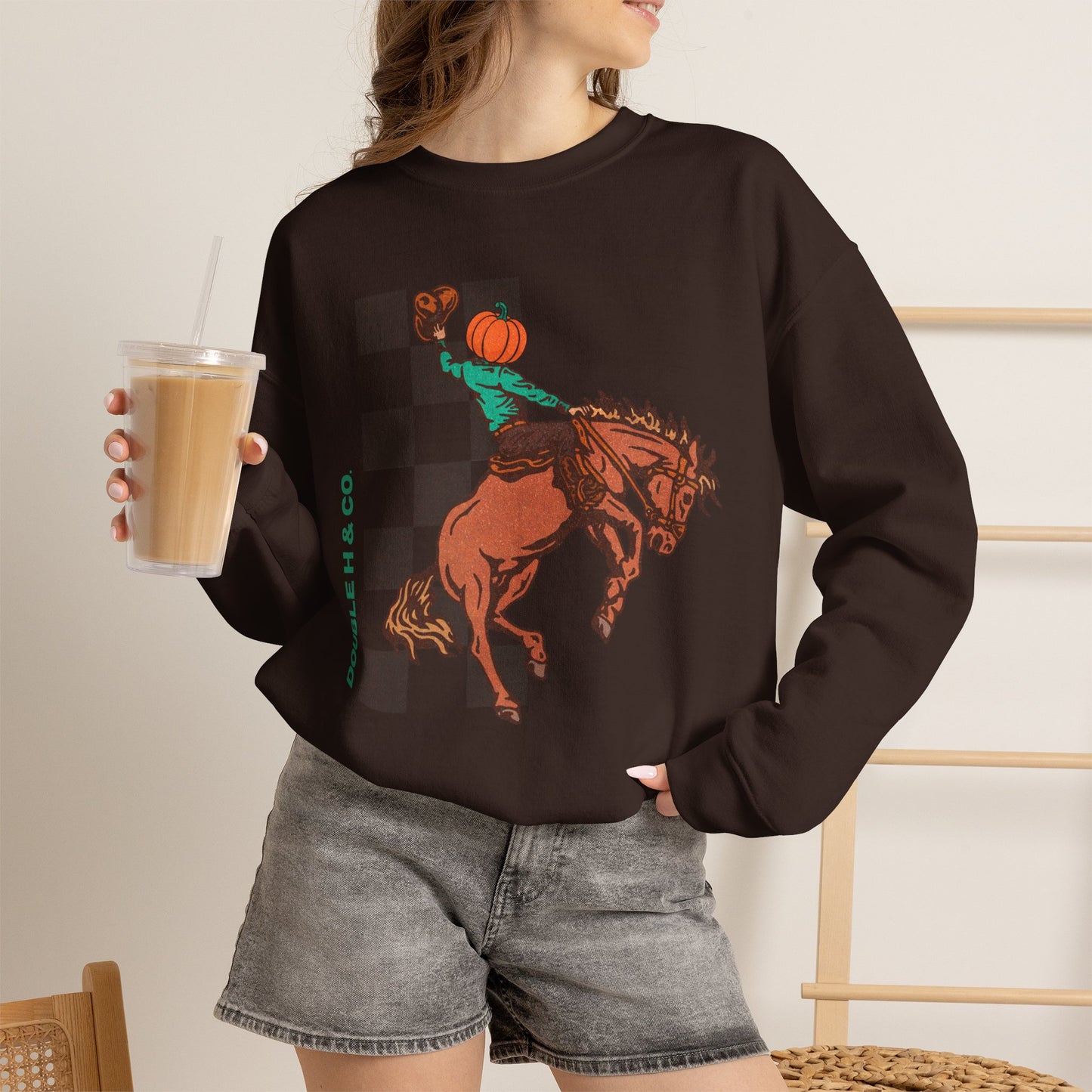 Pumpkin Bucking Horse Crewneck