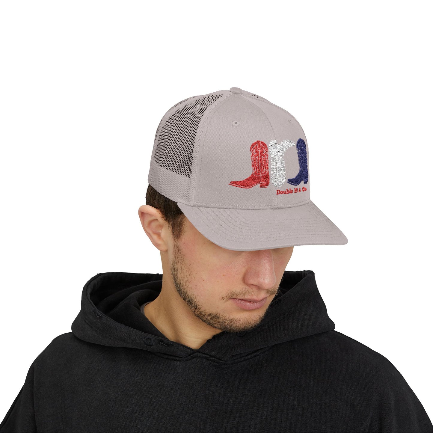 Patriotic Cowboy Boots Embroidered Trucker Hat