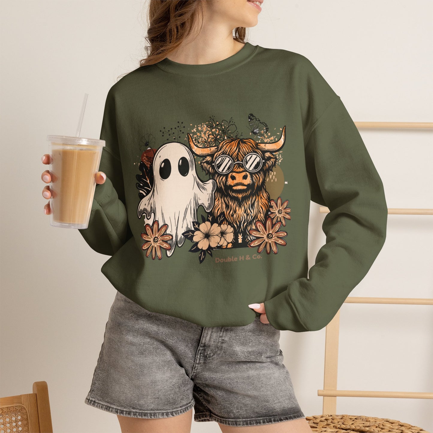 Floral Cow & Ghost Crewneck