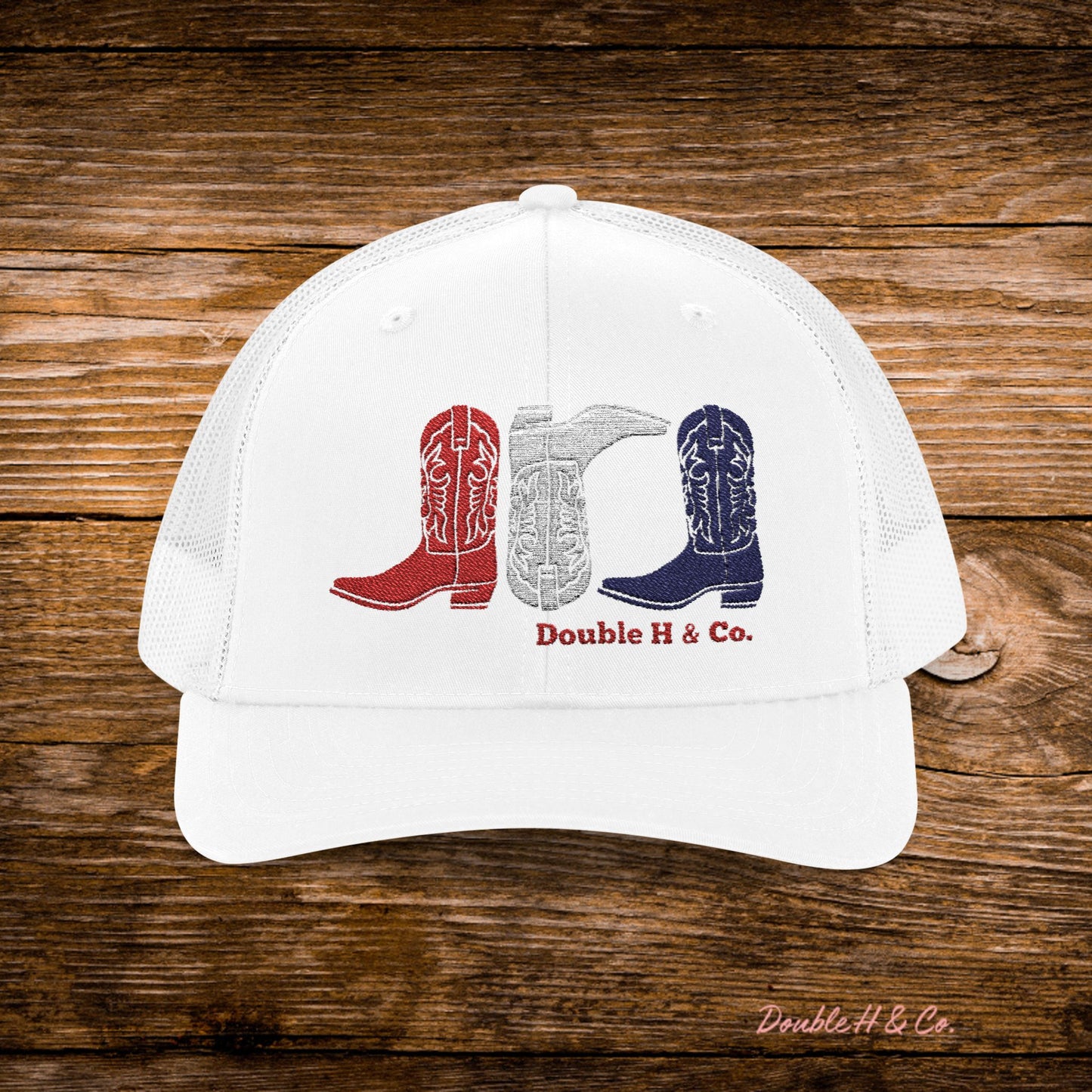 Patriotic Cowboy Boots Embroidered Trucker Hat