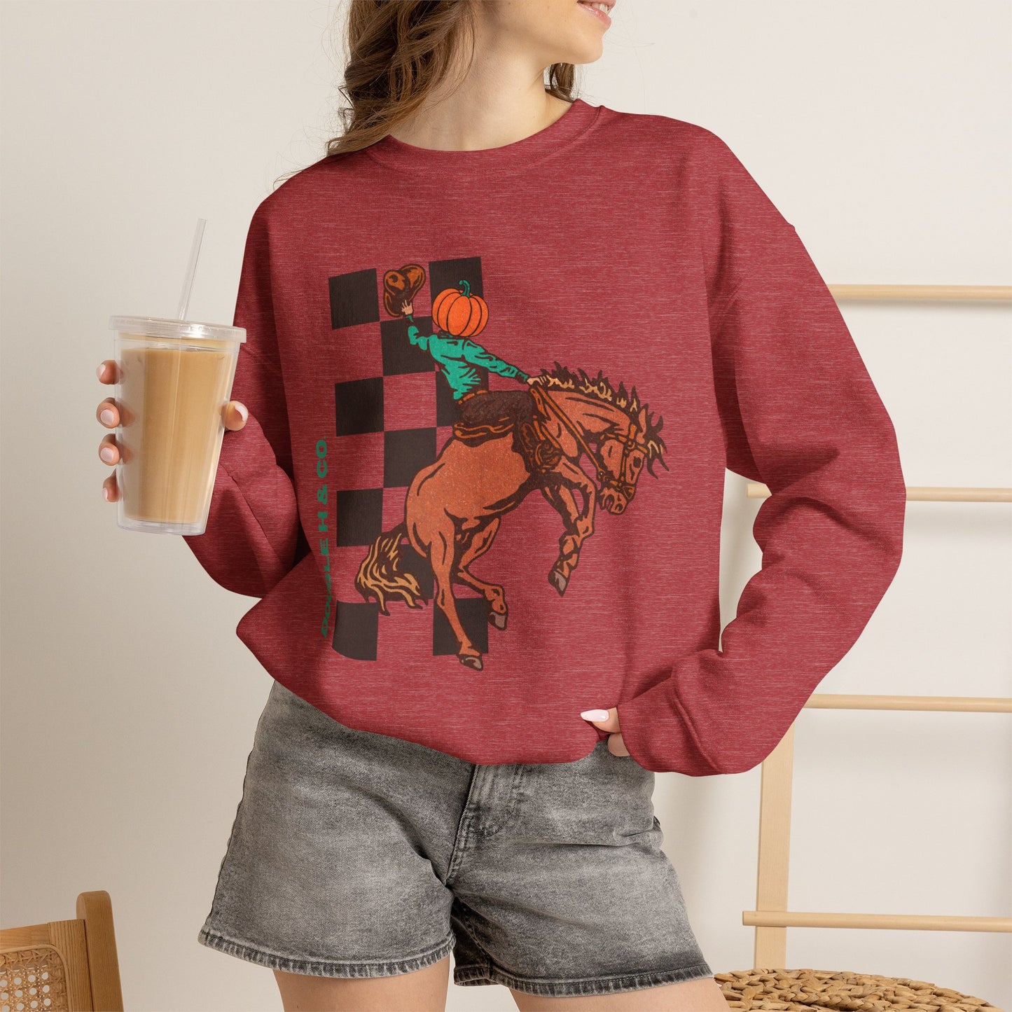 Pumpkin Bucking Horse Crewneck