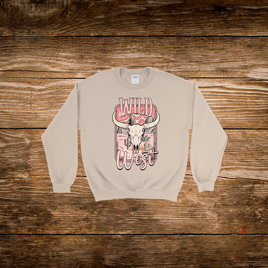 Pink Rustic Wild West Skull Crewneck