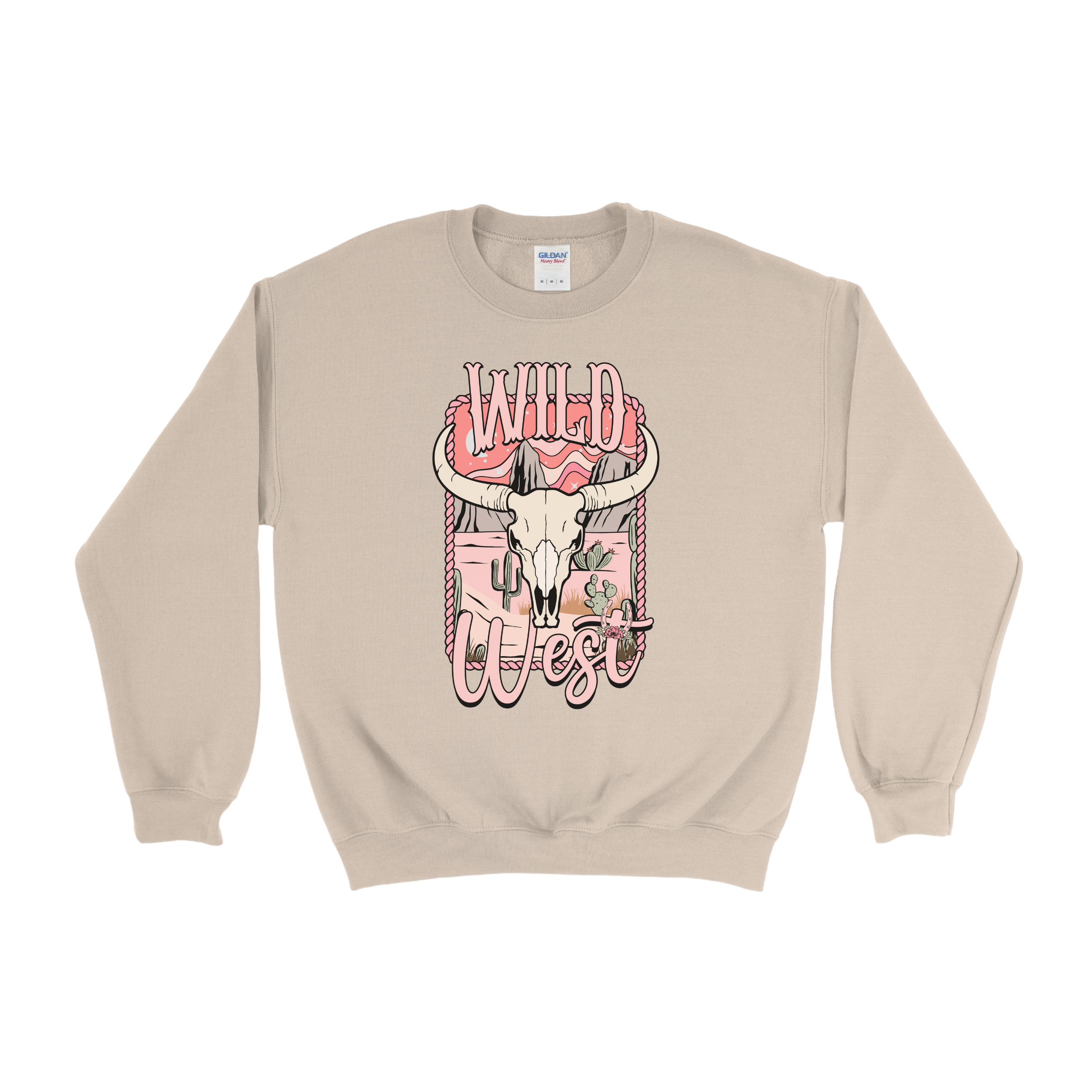 Pink Rustic Wild West Skull Crewneck