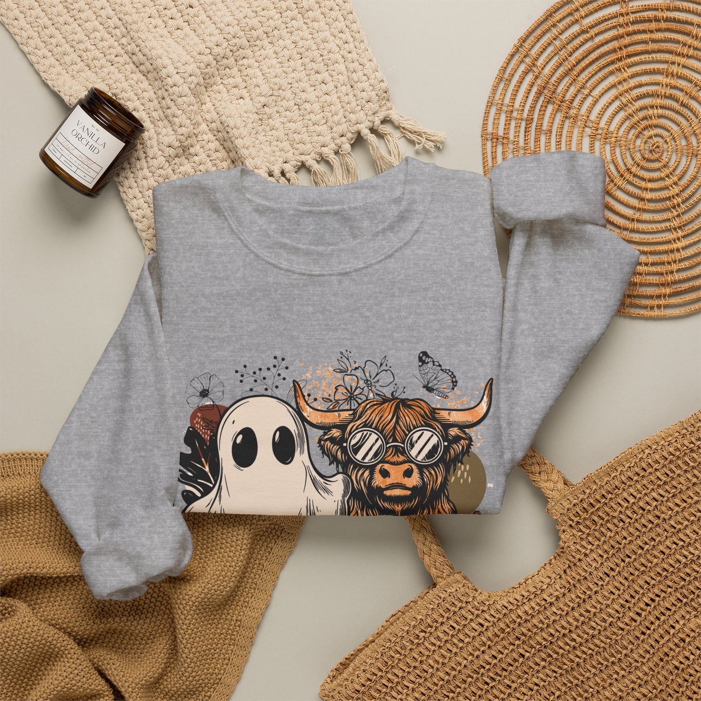 Floral Cow & Ghost Crewneck