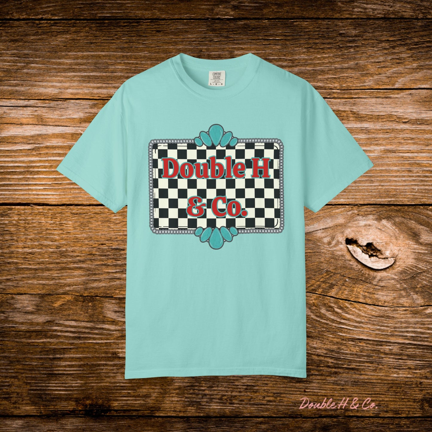 Double H & Co. Checkered Turquoise Tee
