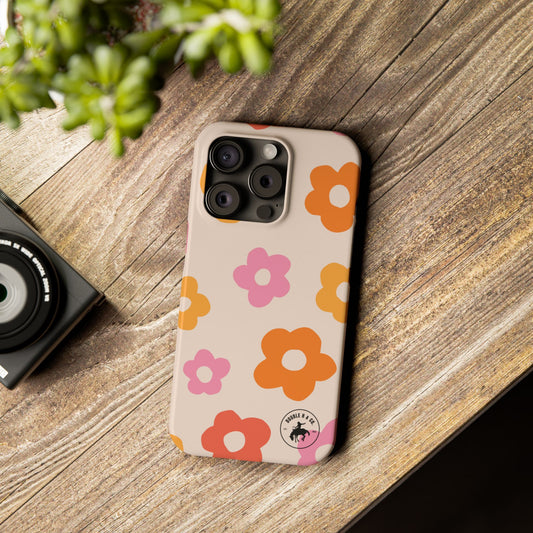 Slim Phone Case — Retro Floral Pink & Orange Daisy Pattern