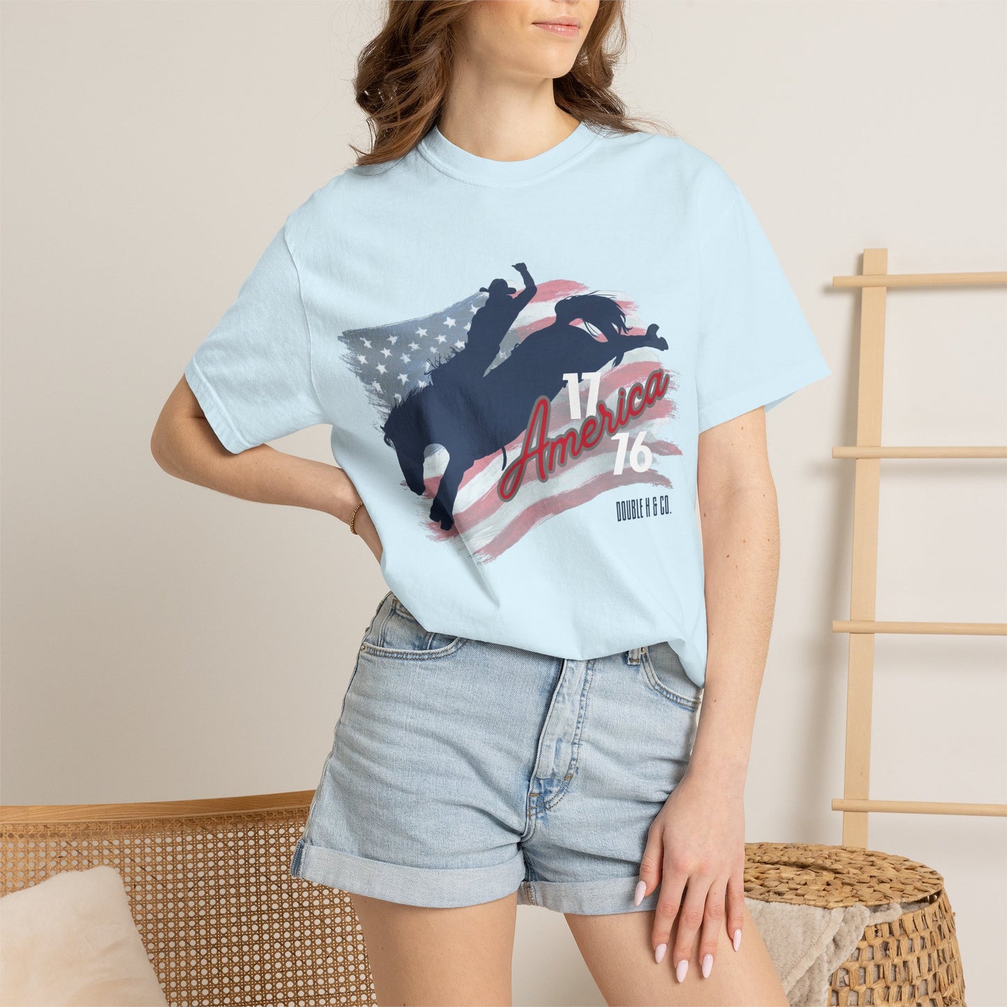 American Flag Bucking Horse Graphic Tee