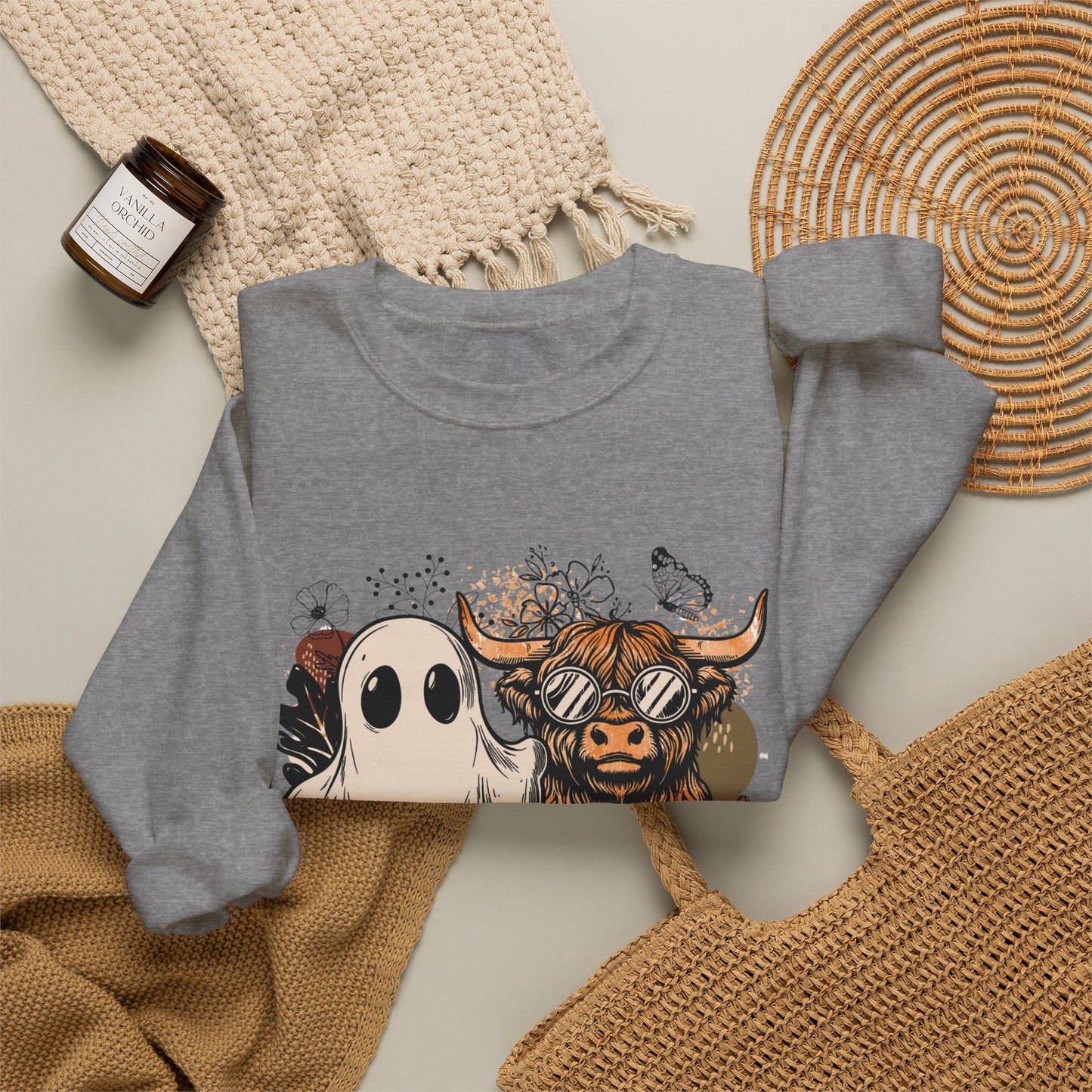 Floral Cow & Ghost Crewneck