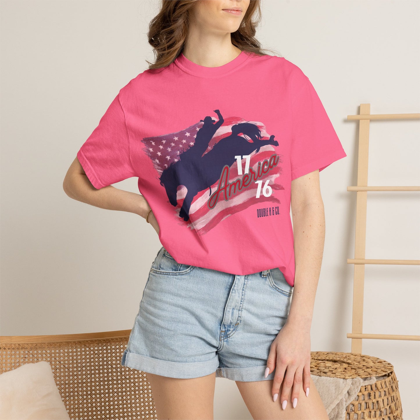 American Flag Bucking Horse Graphic Tee