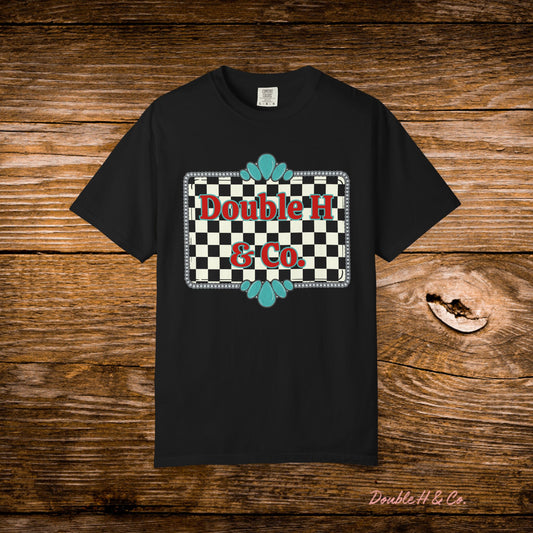 Double H & Co. Checkered Turquoise Tee