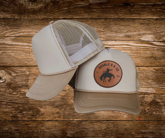 Cream/Khaki Leather Patch Trucker Hat
